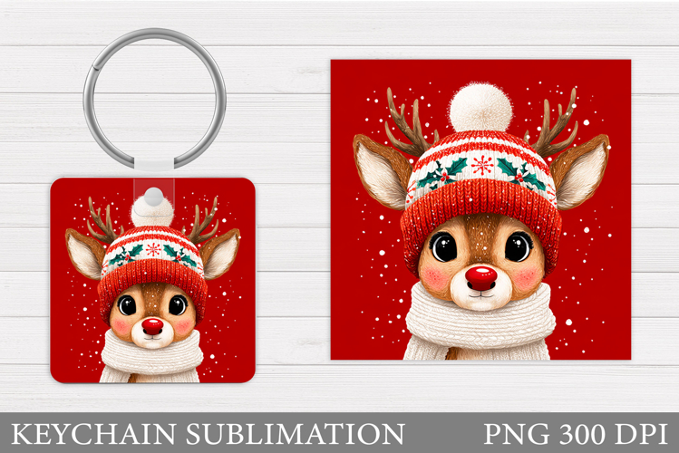 Cute Deer Keychain Design. Christmas Keychain Sublimation