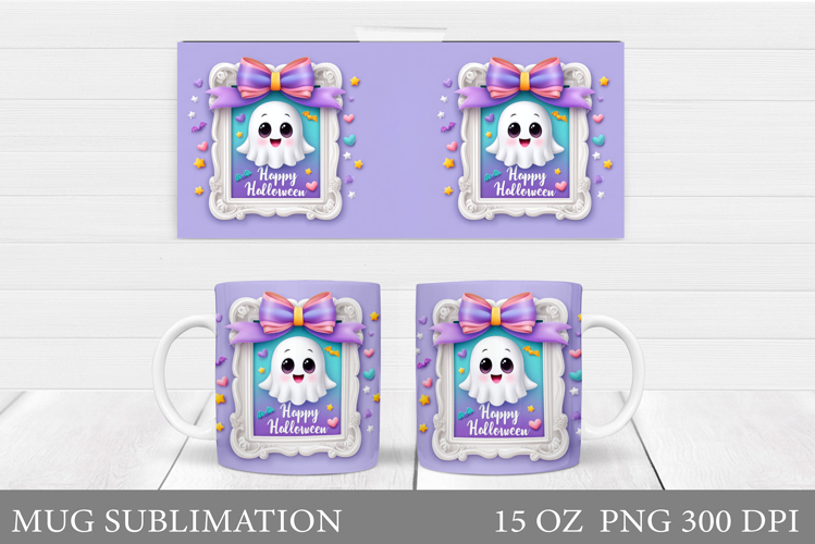 Cute Ghost Mug Design. Cute Halloween Mug Sublimation