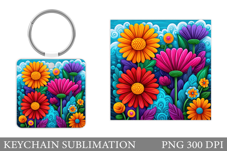 Flowers Keychain Design. Floral Keychain Sublimation