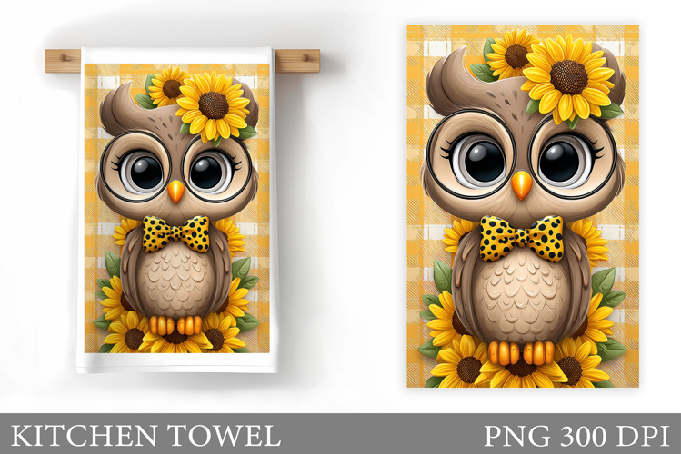 Cute Owl Kitchen Towel Design. Cute Owl Sublimation