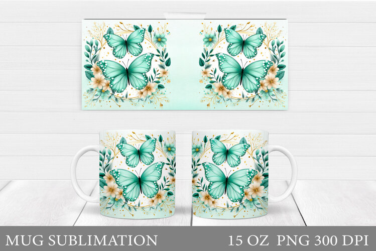 Butterfly Mug Sublimation. Butterfly Flowers Mug Design example image 1