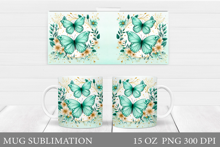 Butterfly Mug Sublimation. Butterfly Flowers Mug Design