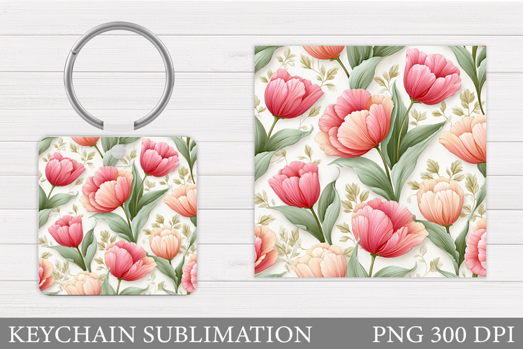 Tulips Keychain Sublimation. Spring Flowers Keychain Design