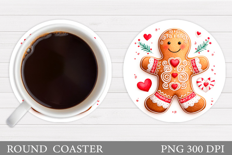 Gingerbread Coaster Design. Christmas Round Coaster Design