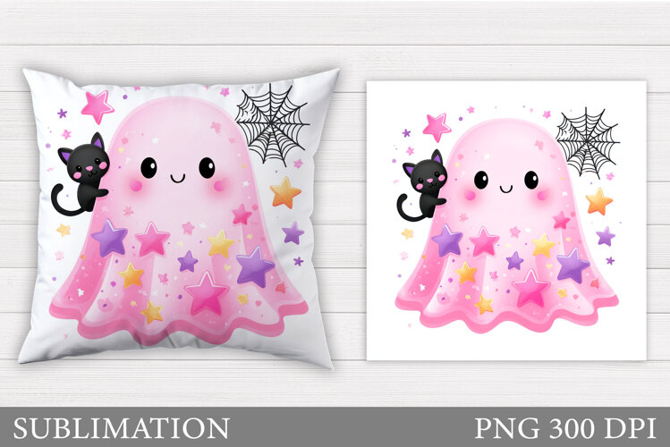 Cute Ghost Pillow Design. Halloween Pillow Sublimation example image 1