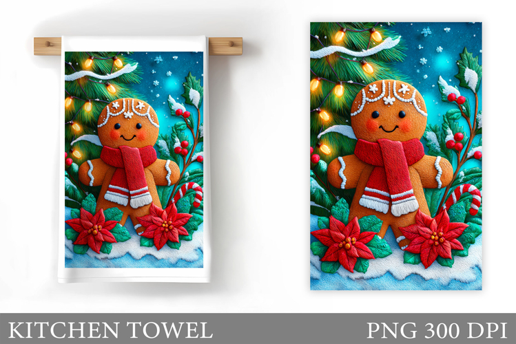Gingerbread Kitchen Towel. Christmas Kitchen Towel Design