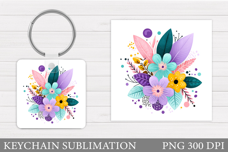 Flowers Keychain Sublimation. Floral Keychain Design