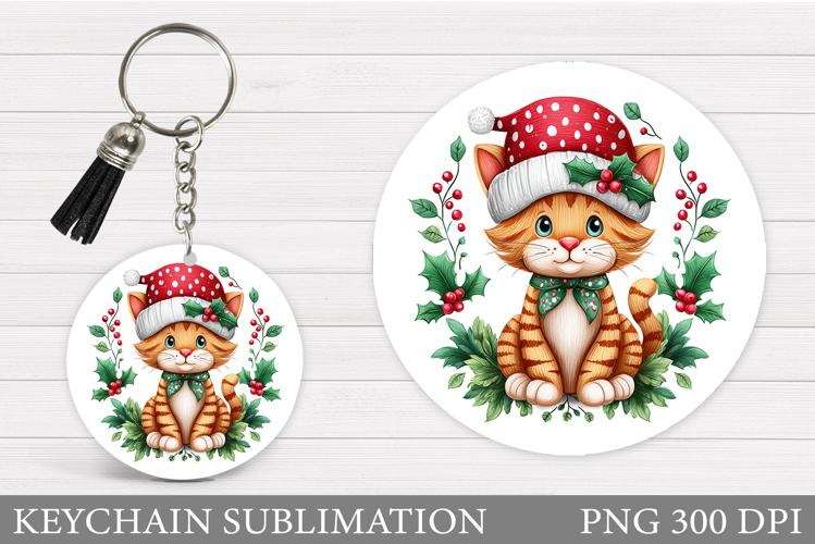 Christmas Cat Keychain. Christmas Keychain Sublimation