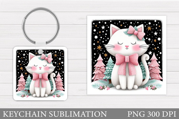 Christmas Cat Keychain. Christmas Keychain Sublimation