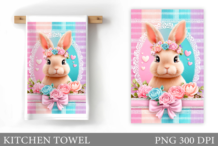 Cute Bunny Kitchen Towel. Bunny Flowers Kitchen Towel Design