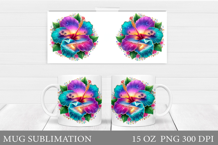 Hibiscus Mug Sublimation. Sea Mug Wrap Design