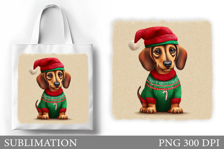 Dachshund Tote Bag Design. Christmas Tote Bag Sublimation