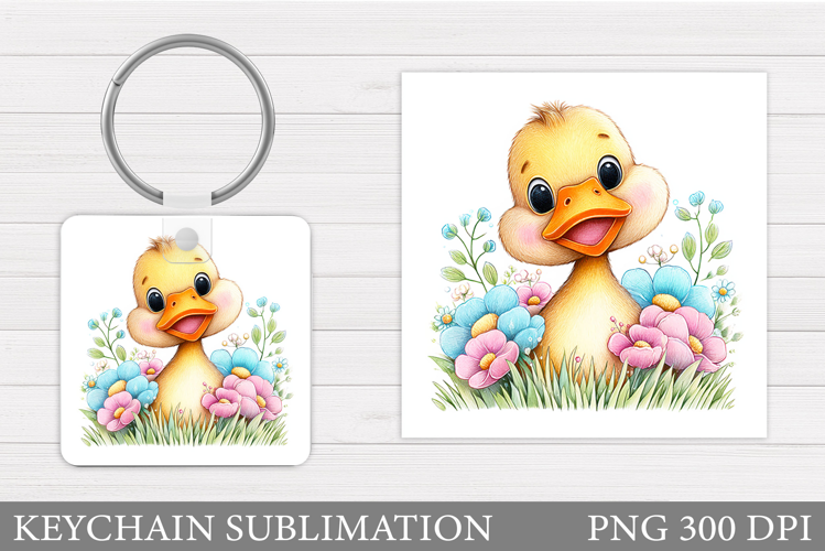 Cute Duck Keychain Design. Duck Flowers Keychain Sublimation