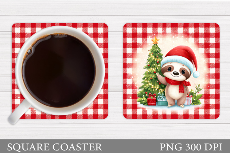 Christmas Sloth Coaster. Cute Sloth Coaster Sublimation