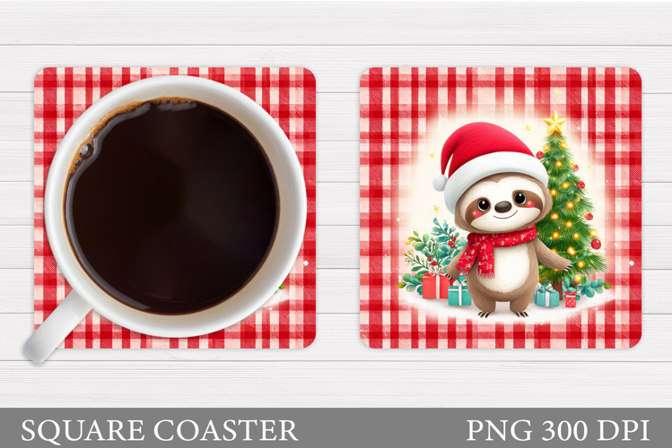 Christmas Sloth Coaster. Cute Sloth Coaster Sublimation
