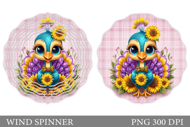 Cute Peacock Wind Spinner Design. Cute Peacock Sublimation