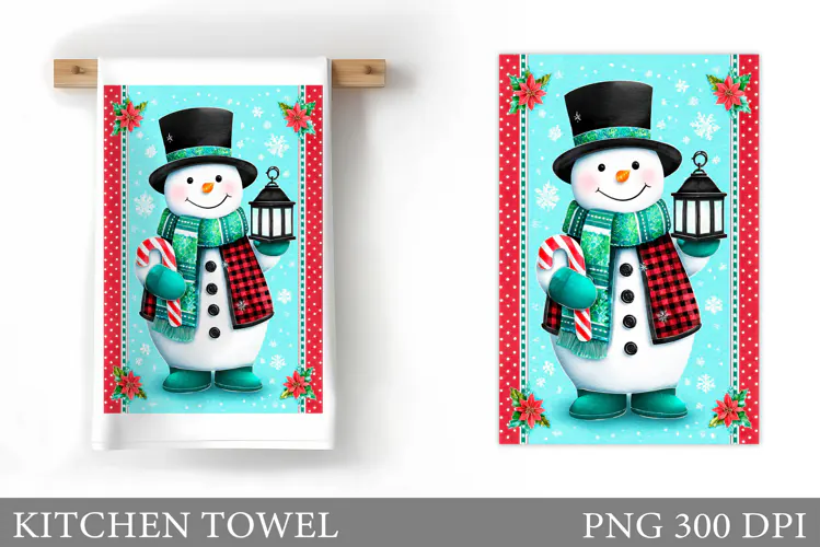 Cute Snowman Kitchen Towel. Christmas Kitchen Towel Design
