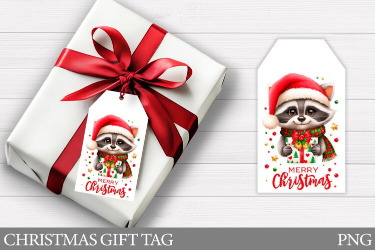 Christmas Gift Tags. Christmas Raccoon Gift Tag Printable example image 1