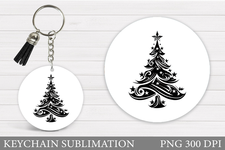 Christmas Tree Keychain. Christmas Round Keychain Design