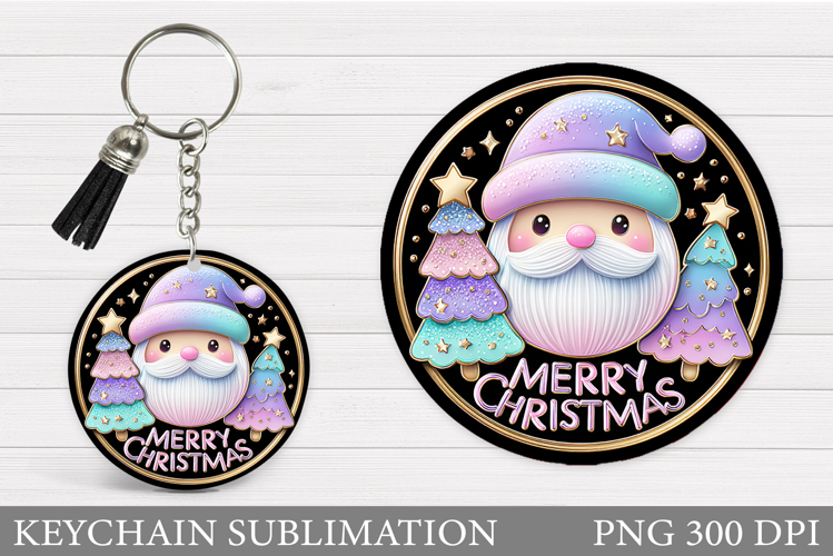 Cute Santa Claus Keychain. Christmas Keychain Sublimation