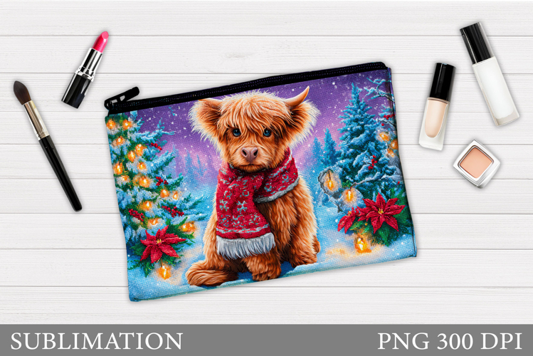Christmas Cow Cosmetics Bag. Christmas Makeup Bag Design