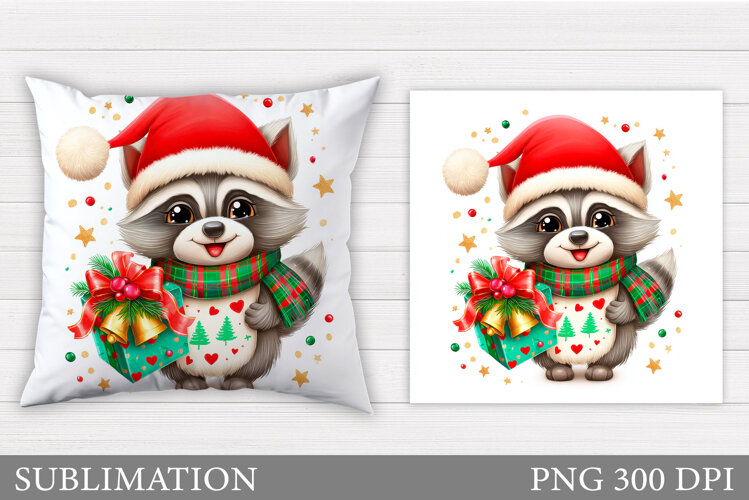 Christmas Raccoon Pillow. Christmas Pillow Sublimation example image 1