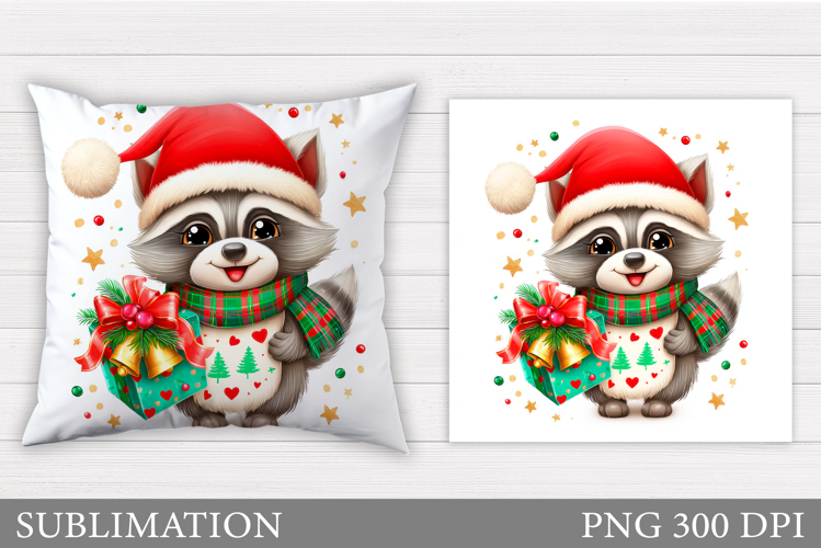 Christmas Raccoon Pillow. Christmas Pillow Sublimation