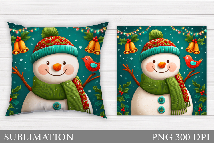 Cute Snowman Pillow Sublimation. Christmas Pillow Design
