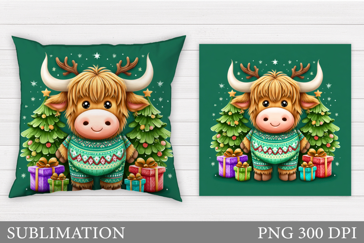 Christmas Cow Pillow Design. Christmas Pillow Sublimation