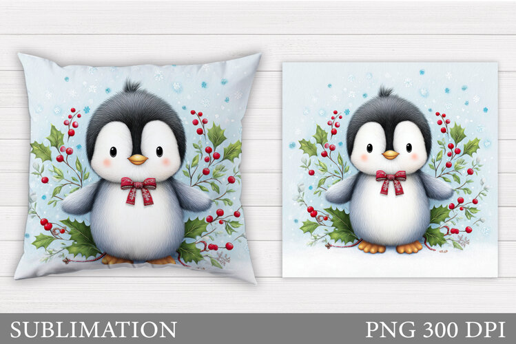 Christmas Penguin Pillow. Christmas Pillow Design example image 1