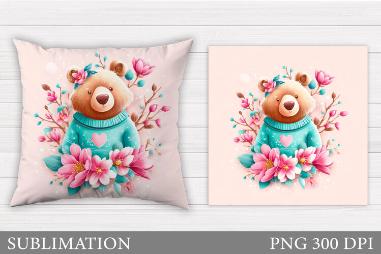 Cute Bear Pillow Sublimation. Cute Bear Sublimation example image 1