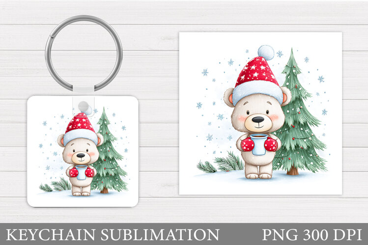 Christmas Bear Keychain. Cute Winter Bear Keychain example image 1