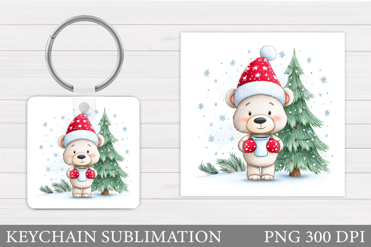 Christmas Bear Keychain. Cute Winter Bear Keychain