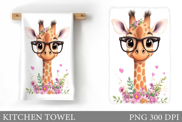 Cute Giraffe Kitchen Towel. Giraffe Flowers Kitchen Towel
