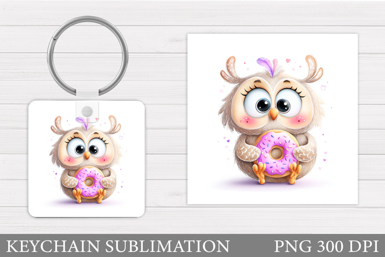 Valentines Owl Keychain. Cute Owl Keychain Sublimation