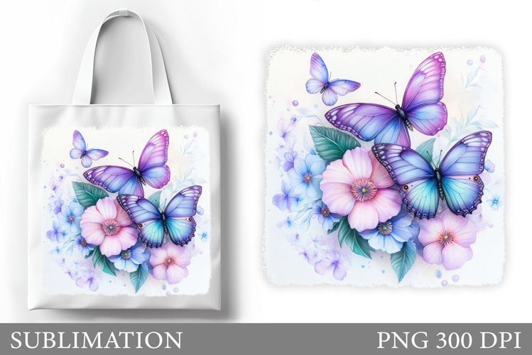 Butterflies Tote Bag Design. Flowers Sublimation