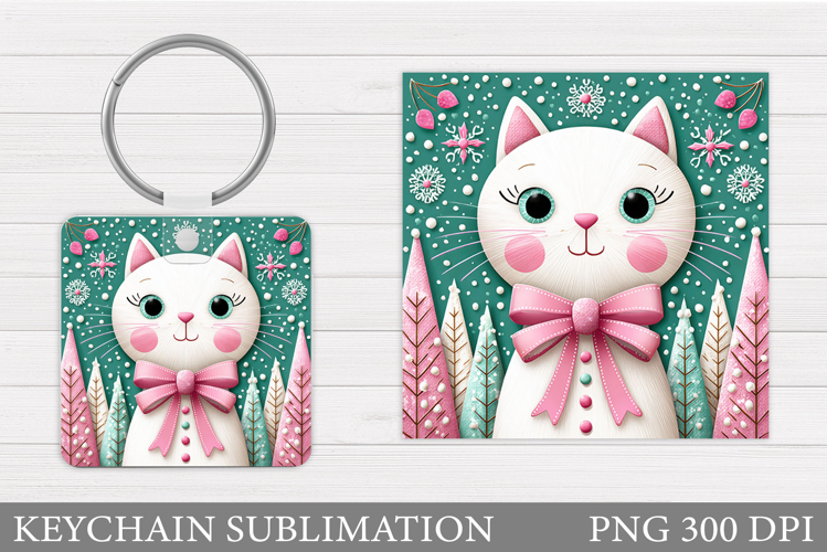 Christmas Cat Keychain. Christmas Keychain Sublimation