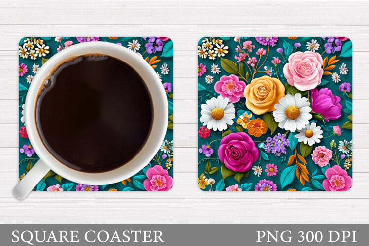 Flowers Coaster Sublimation. Floral Coaster Design example image 1