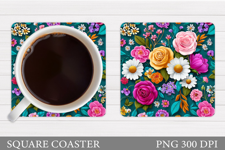 Flowers Coaster Sublimation. Floral Coaster Design