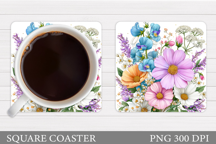 Wildflowers Coaster Design. Floral Coaster Sublimation