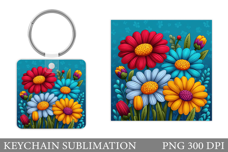 Flowers Keychain Sublimation. Floral Keychain Design