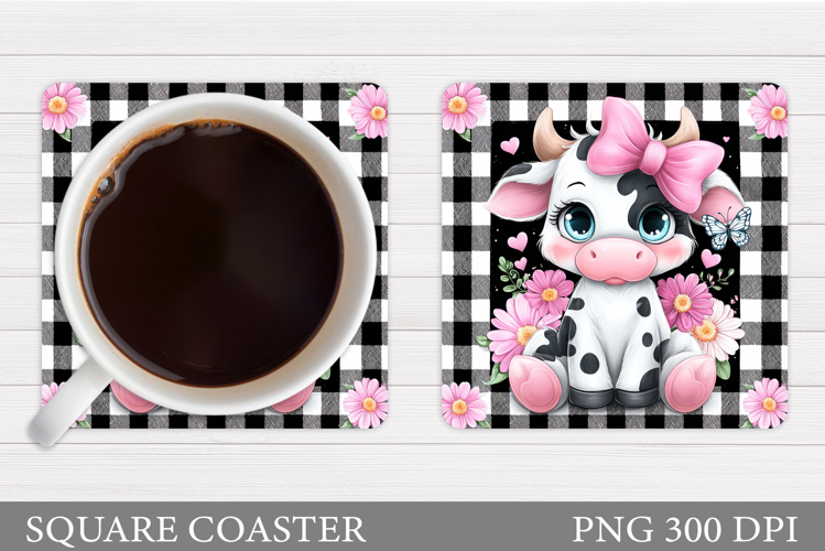 Cute Cow Coaster Design. Spring Cow Coaster Sublimation