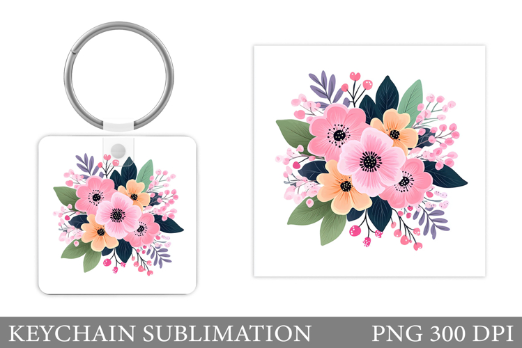 Flowers Keychain Sublimation. Floral Keychain Design example image 1