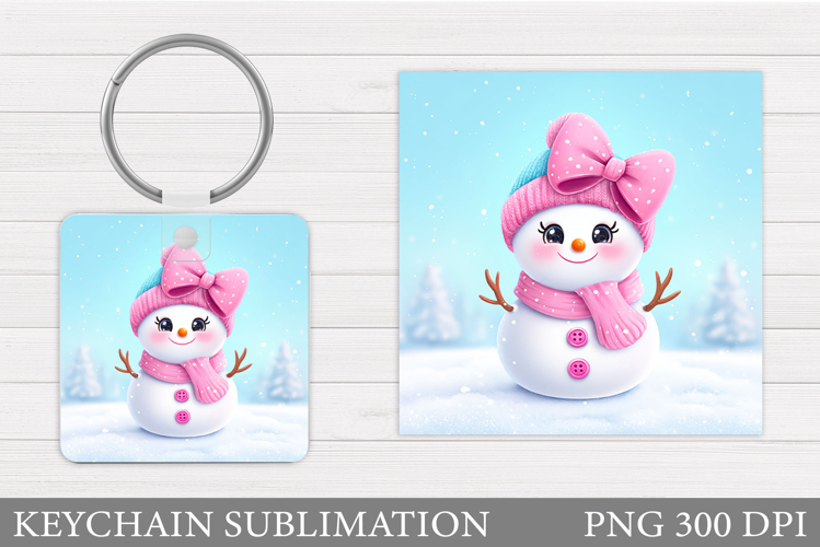 Cute Snowman Keychain Sublimation. Christmas Keychain Design