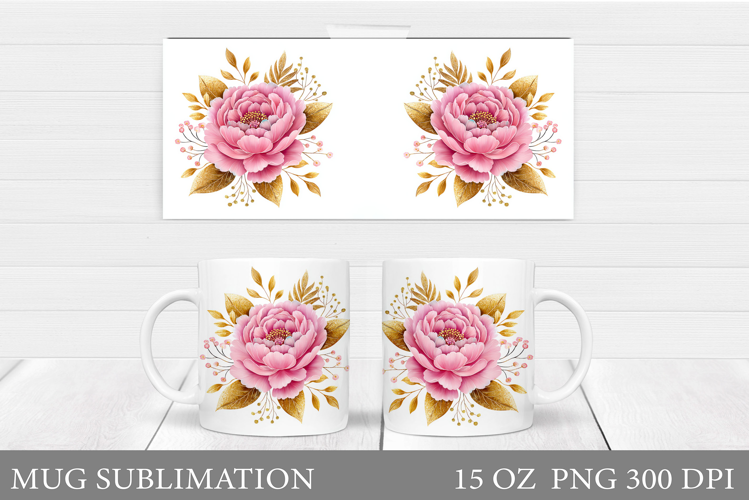 Peony Mug Design. Flowers Mug Sublimation