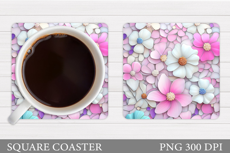 Flowers Coaster Sublimation. Floral Coaster Design