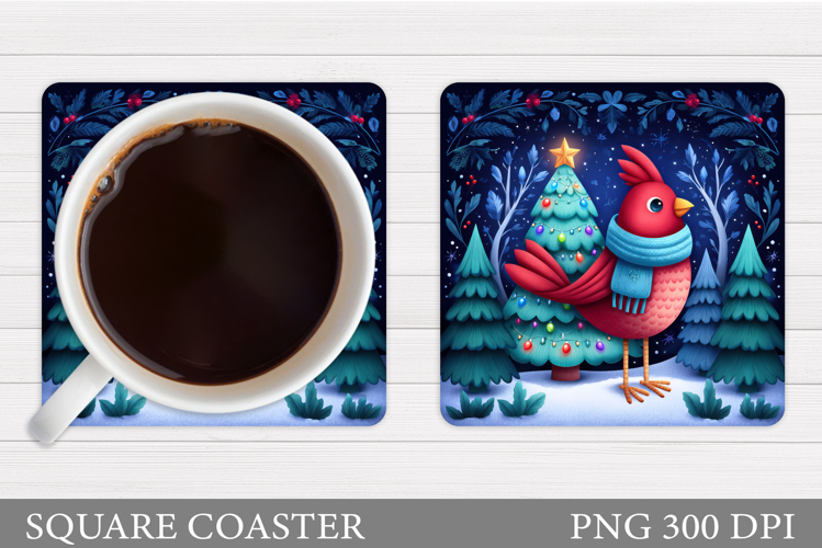 Cardinal Coaster Sublimation. Christmas Coaster Design