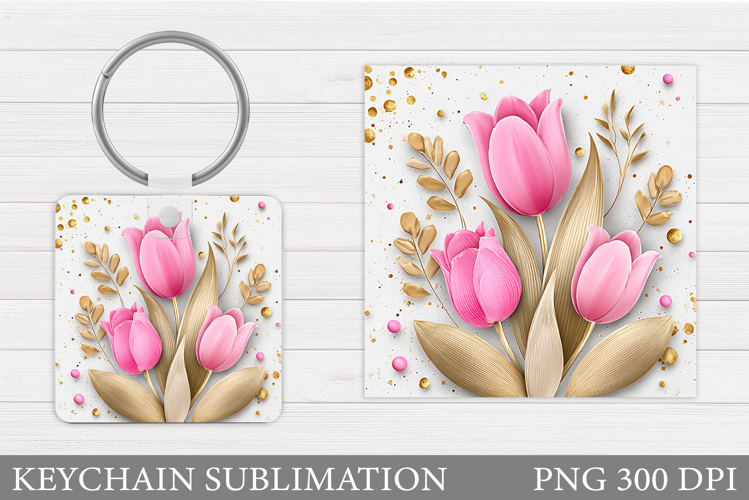 Tulips Keychain Sublimation. Spring Flowers Keychain Design