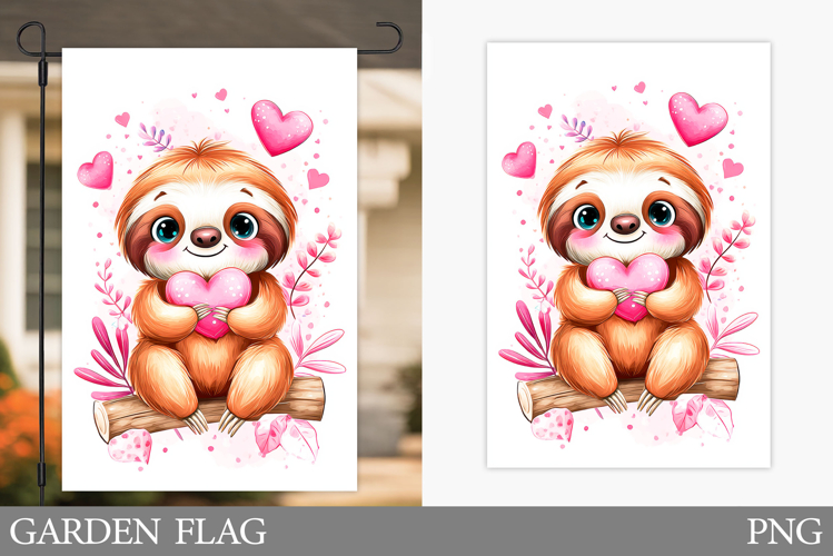 Valentines Sloth Garden Flag. Valentines Garden Flag Design
