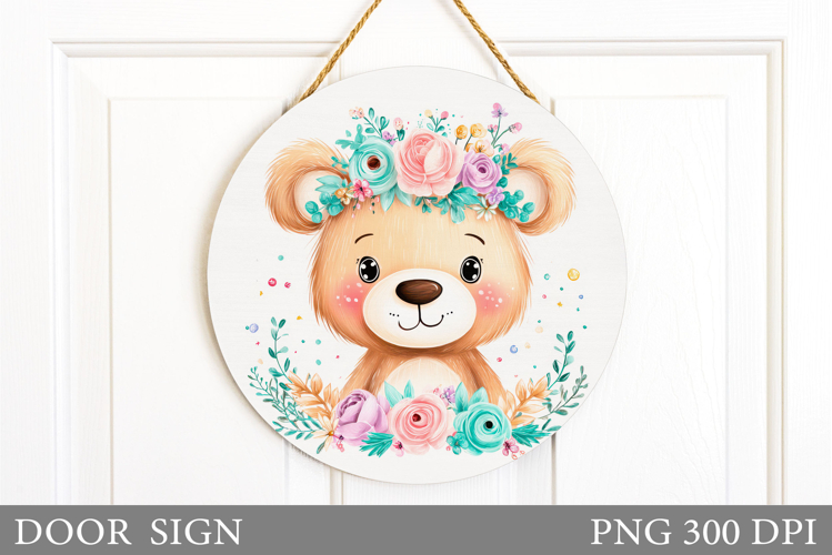 Cute Bear Door Sign Design. Bear Flowers Door Sign Design